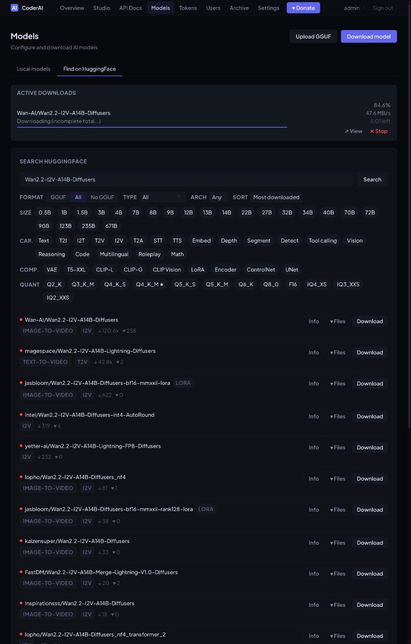 Model discovery and download straight from HuggingFace
